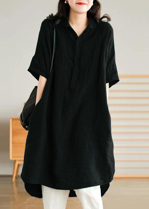 Jade Black-pumpkin Stripes Polka Dots Linen Linen Shirt Dress