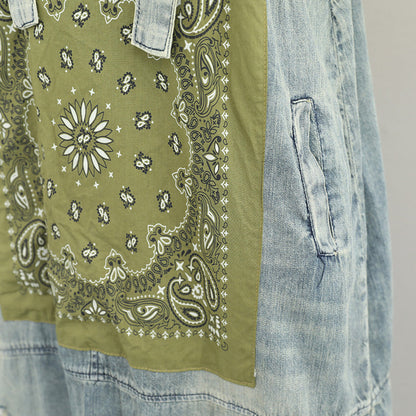 Boutique Denim Light Blue Natural Cotton Dress Oversize Sleeveless Gown Patchwork Prints Dresses