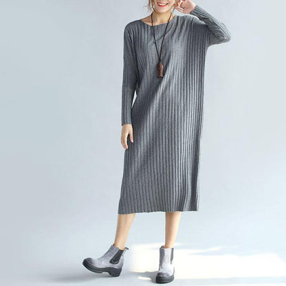 Boutique Gray Sweater Dresses Oversized O Neck Winter Dress Long Sleeve Pullover Sweater