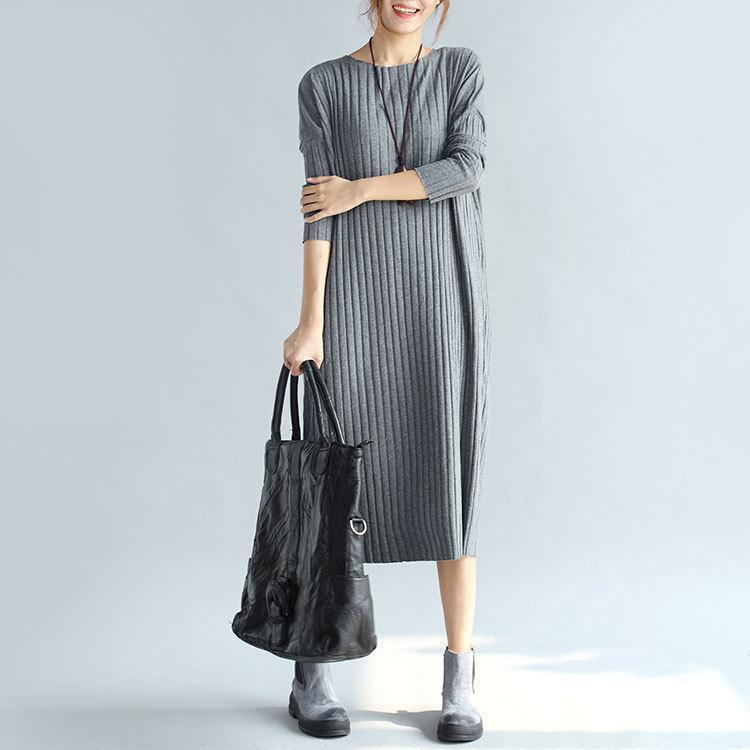 Boutique Gray Sweater Dresses Oversized O Neck Winter Dress Long Sleeve Pullover Sweater