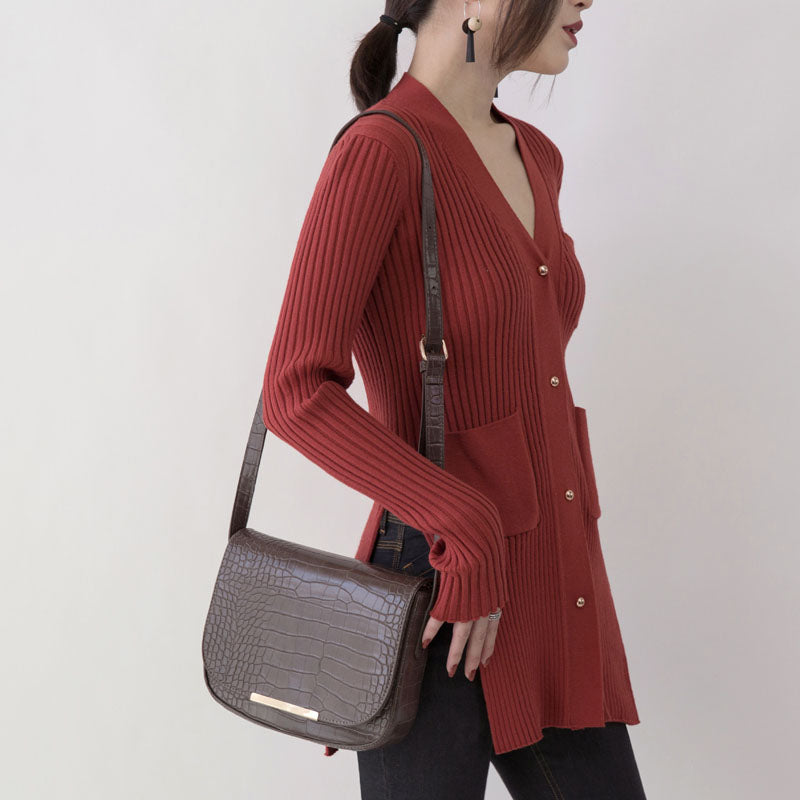 Boutique Red Sweaters Oversize V Neck Pockets Sweaters Fine Side Open Winter Sweaters