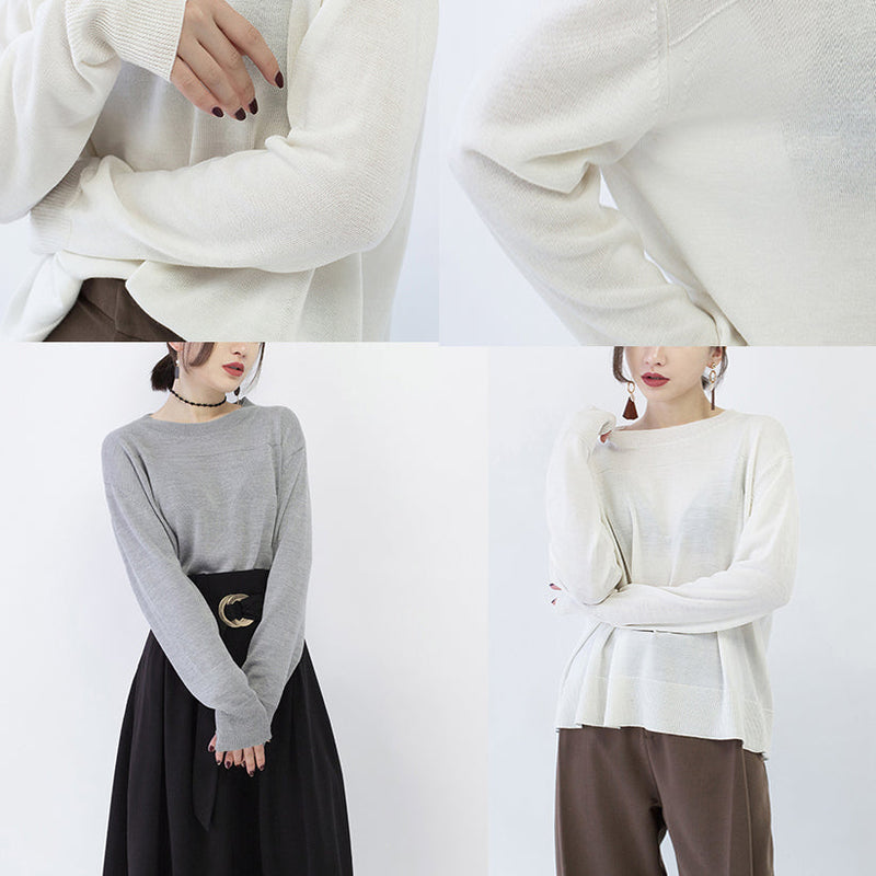 Boutique White Knit Sweaters Oversize O Neck Knitted Tops Baggy Fall Blouse