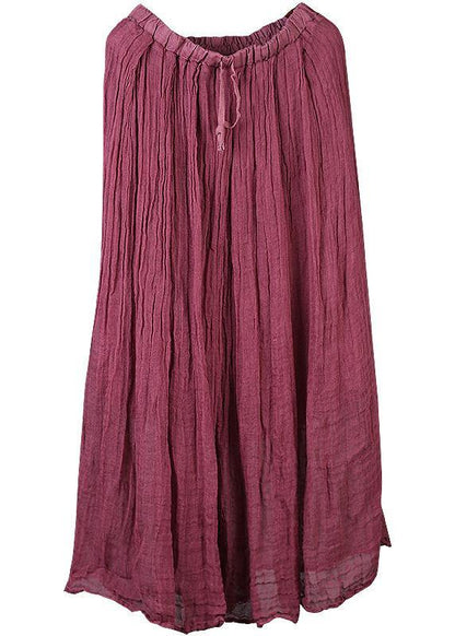 Burgundy Linen Fall New Skirts Loose Elastic Waist Maxi Skirts