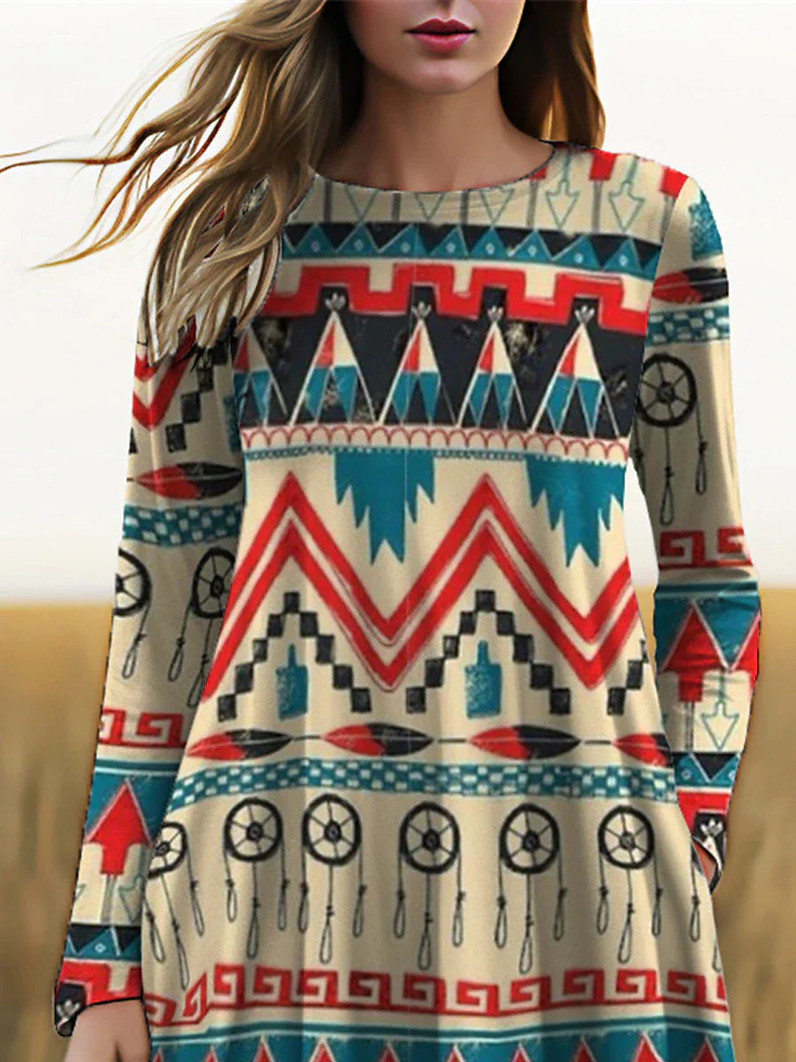 CD | Rochie midi cu mânecă lungă cu imprimeu boho