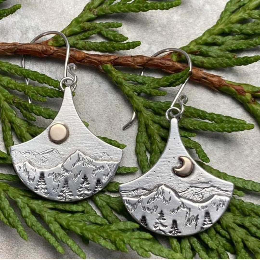 Boho Sun And Moon Of Natura Silver Earrings