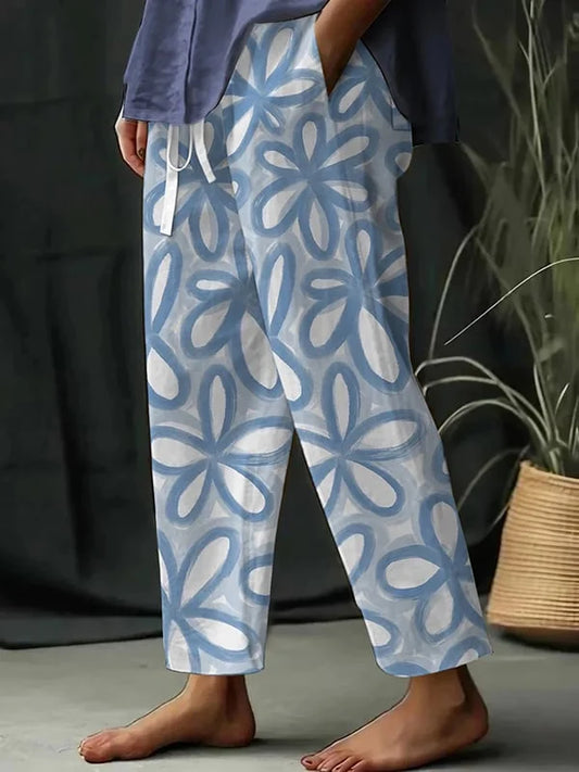 CD | Pantaloni largi de agrement pentru femei cu model floral botanic