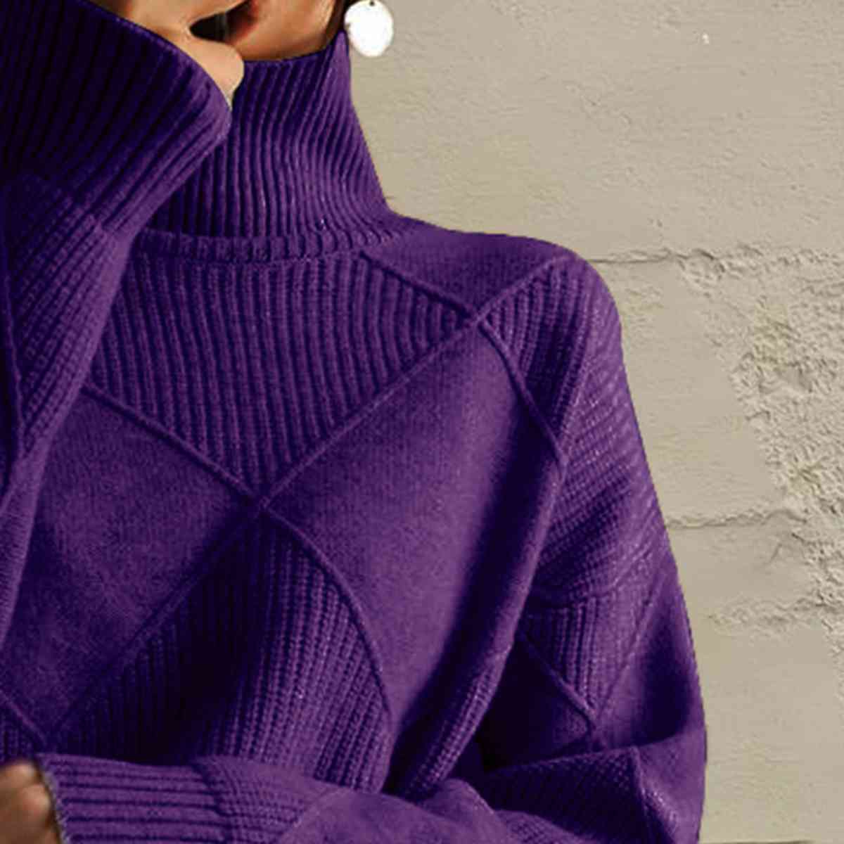 CD | Pulover chic cu guler tip broască țestoasă din tricot geometric