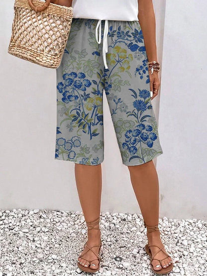 CD | Pantaloni largi, casual, pentru femei, cu imprimeu floral, cordon și talie elastică