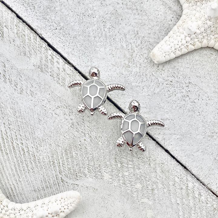 Sea Turtle Earrings In Opal And Silver