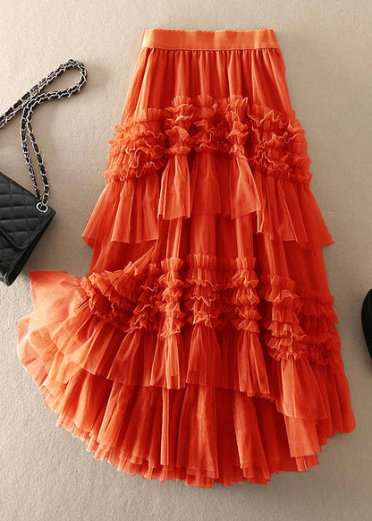 Khaki Asymmetrical Design Tulle Tiered Fall Skirt