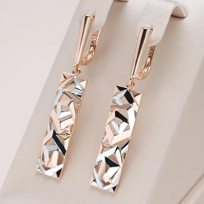 Elegant Rectangular Gold And Silver Earrings