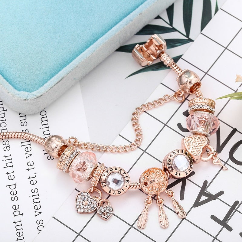Rose Dreamcatcher Bracelet With Charms Included In Sterling Silver