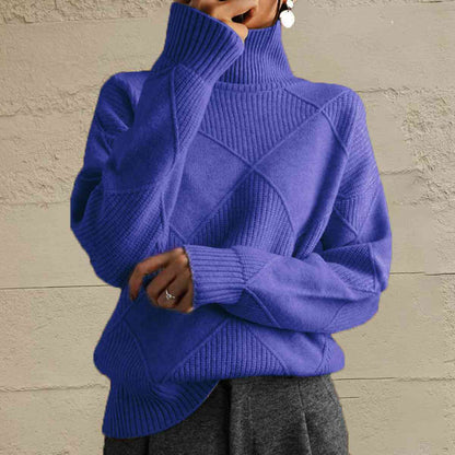 CD | Pulover chic cu guler tip broască țestoasă din tricot geometric