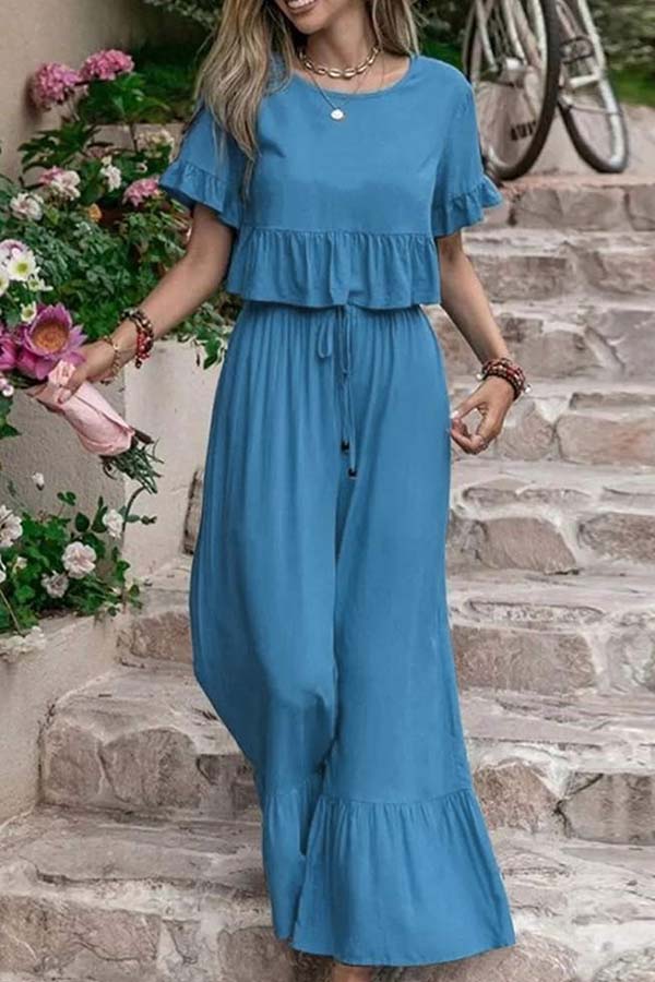 CD | Casual vrac o singură culoare cu mânecă scurtă pantaloni largi picior set din două piese