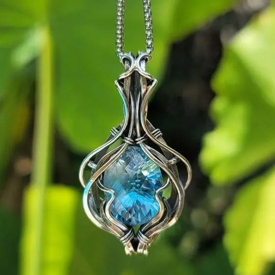 Vintage Blue Necklace In Silver