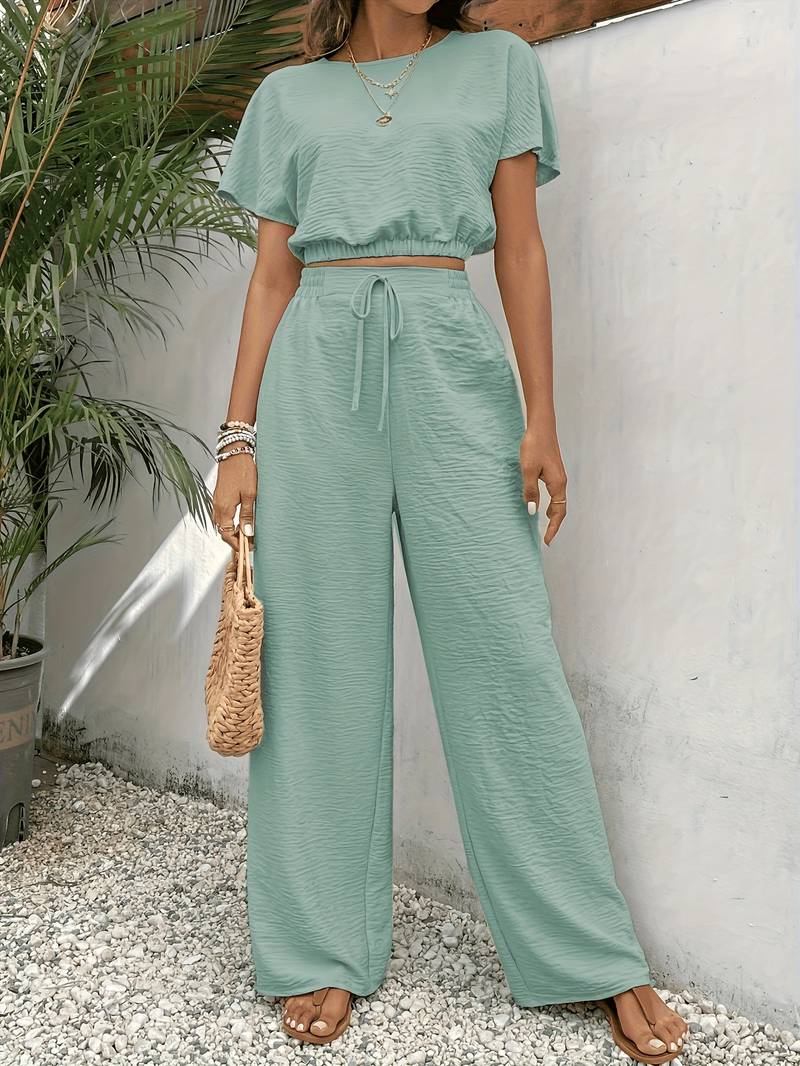 CD | Tricou chic cu top și pantaloni cu talie înaltă pentru femei