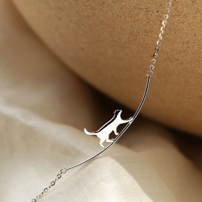 Climbing Cat Necklace In Silver