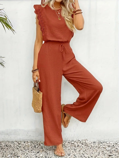 CD | Top elegant din dantelă și pantaloni cu picior lat