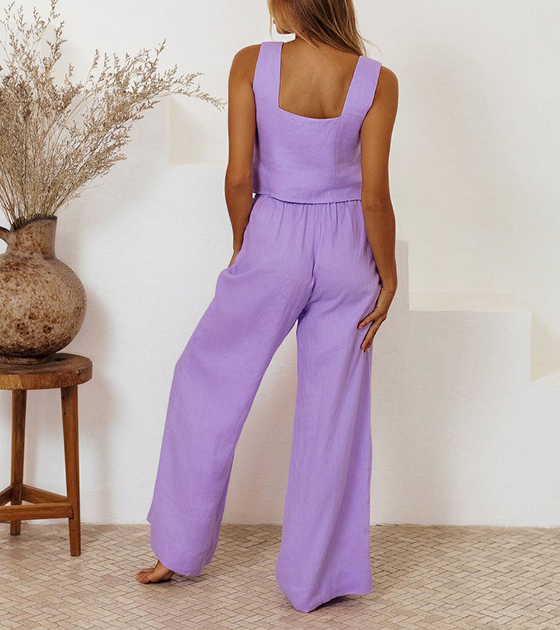 CD | Top minimalist și pantaloni cu picioare largi într-un set