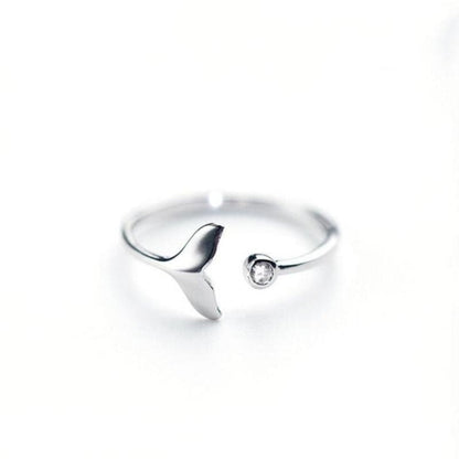 Dolphin Tail Ring In 925 Sterling Silver And Adjustable Zirconia