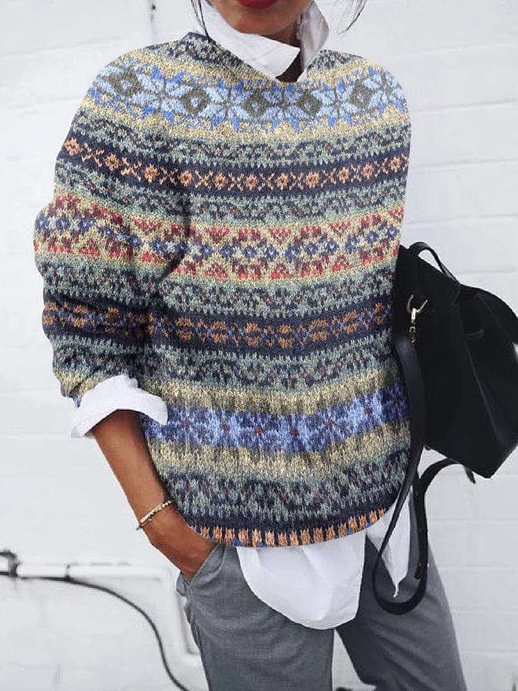 CD | Pulover cu model geometric în stil vintage