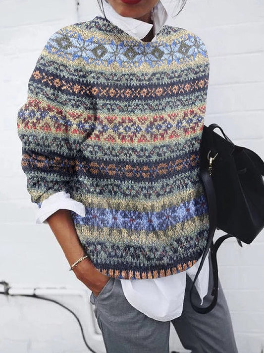 CD | Pulover cu model geometric în stil vintage