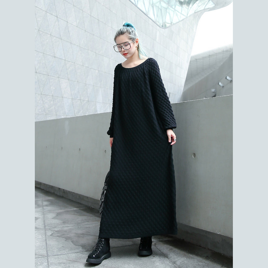 Chunky Black Knit Dress Oversize O Neck Long Knit Sweaters Boutique Long Sleeve Long Knit Sweaters
