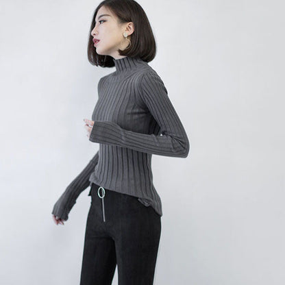 Chunky Dark Gray Knit Tops High Neck Sweaters Side Open Winter Sweaters