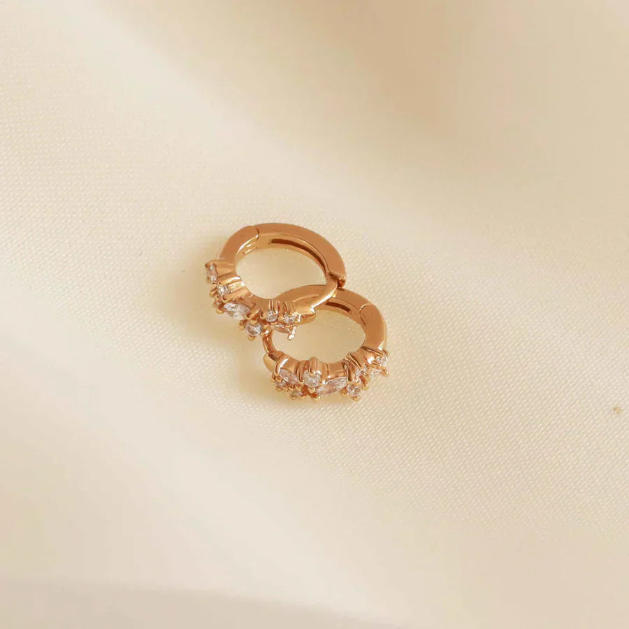 Gold Crystal Cluster Huggie Earrings