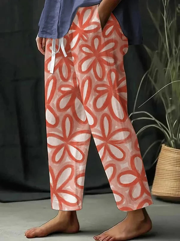 CD | Pantaloni largi de agrement pentru femei cu model floral botanic