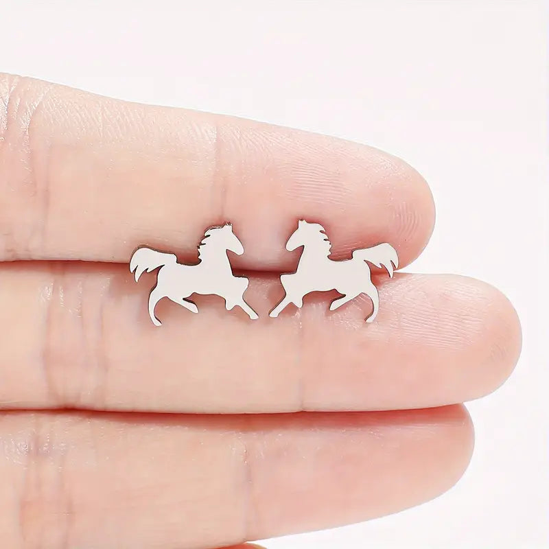 Silvered Horse Stud Earrings