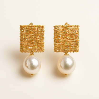 Vintage Golden Threads With Pearls Earrings