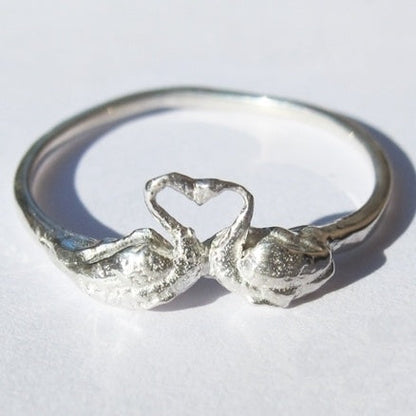 Silvered Forged Swan Ring