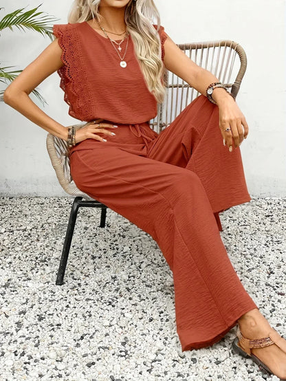CD | Top elegant din dantelă și pantaloni cu picior lat