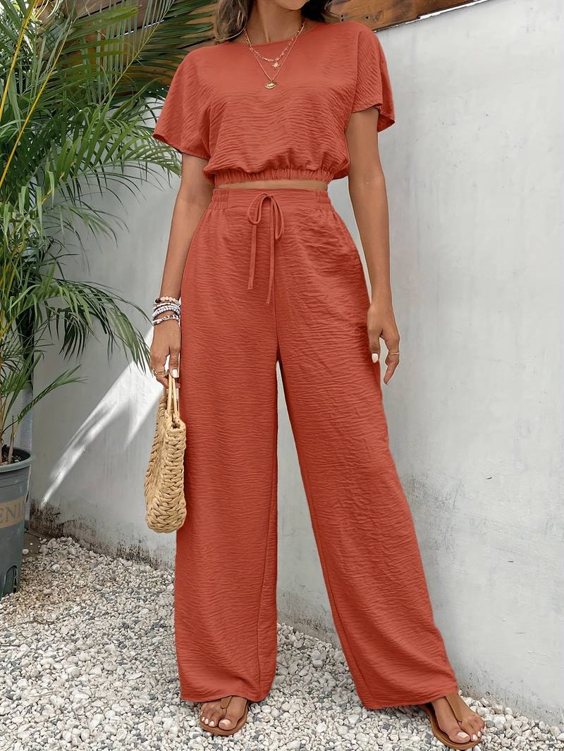 CD | Tricou chic cu top și pantaloni cu talie înaltă pentru femei