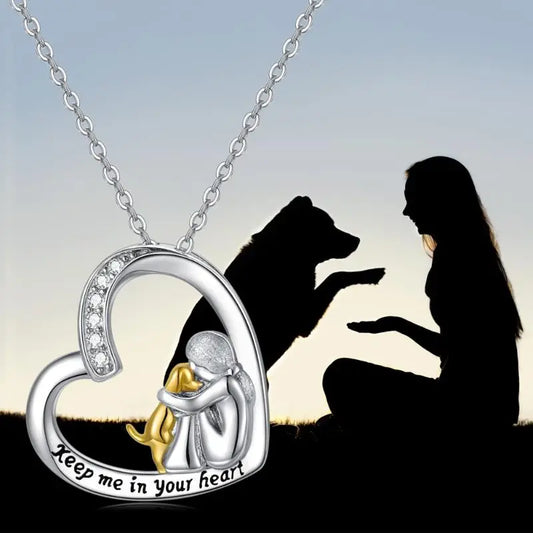 925 Sterling Silver Necklace ��� Heart & Dog Design With Zirconia