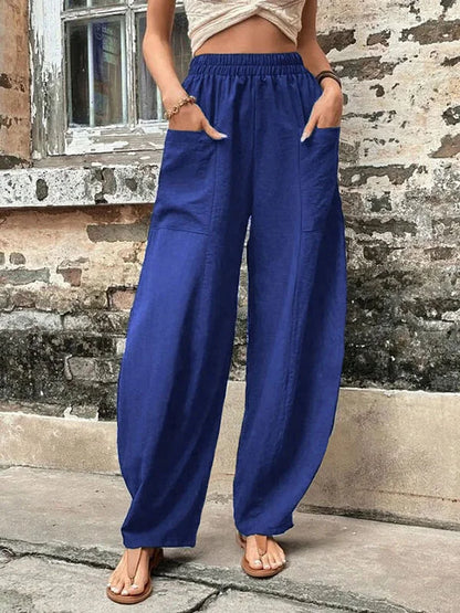 CD | Pantaloni largi de o singură culoare cu buzunare elastice în mărimi mari