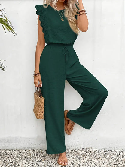 CD | Top elegant din dantelă și pantaloni cu picior lat