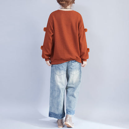 Dark Gray Thick Knit Tops Oversize Fine Pullover Sweater