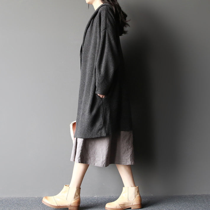 Dark Gray Woolen Sweater Coats Long Sleeve Knit Cardigans