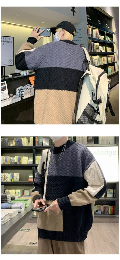 CD | Pulover tricotat patchwork jacquard