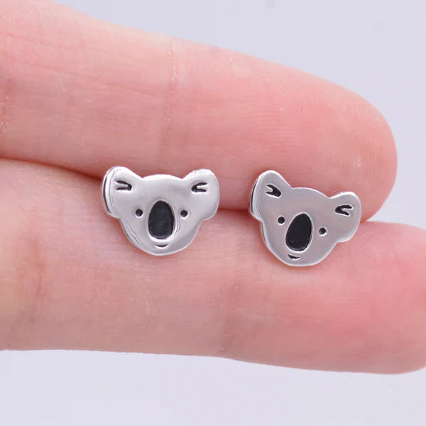 Koala Bear Stud Earrings In Sterling Silver