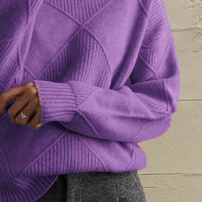 CD | Pulover chic cu guler tip broască țestoasă din tricot geometric