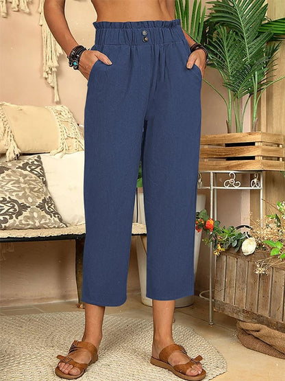 CD | Pantaloni casual cu croială dreaptă din bumbac și in pentru femei