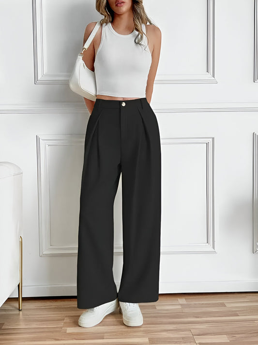 CD | Pantaloni eleganți cu picior drept, cu pliuri și buzunare