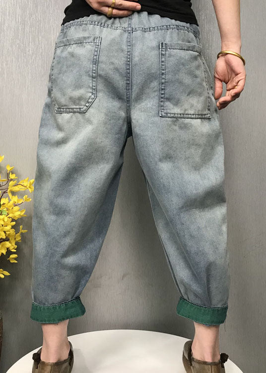 Diy Blue Patch Applique Denim Pants Spring