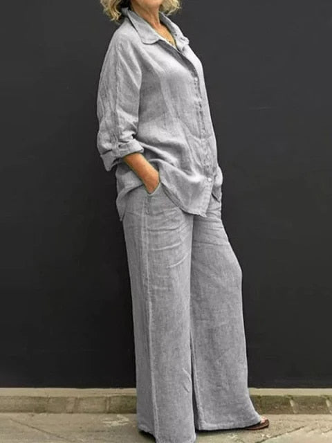 CD | Set bluză și pantaloni casual din in