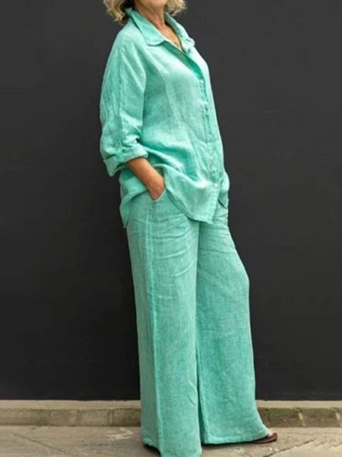 CD | Set bluză și pantaloni casual din in