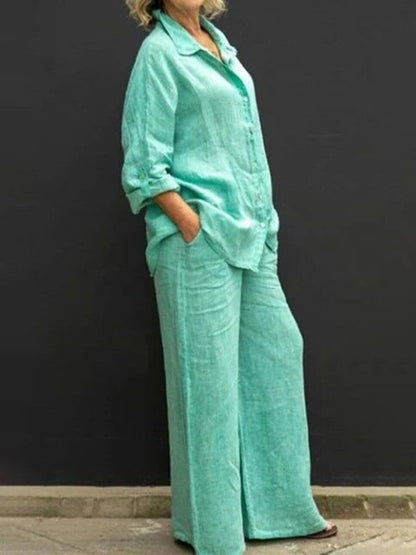 CD | Set bluză și pantaloni casual din in