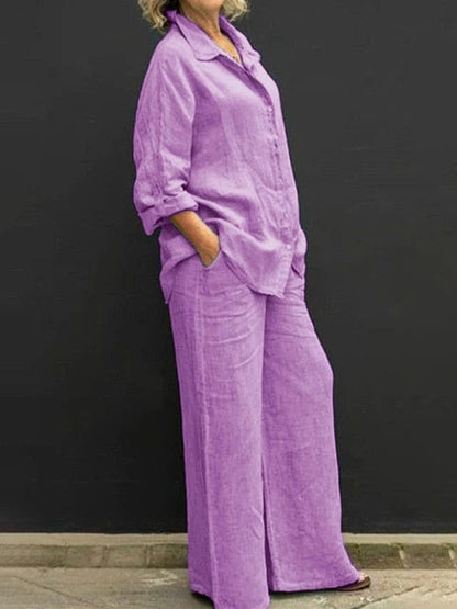CD | Set bluză și pantaloni casual din in